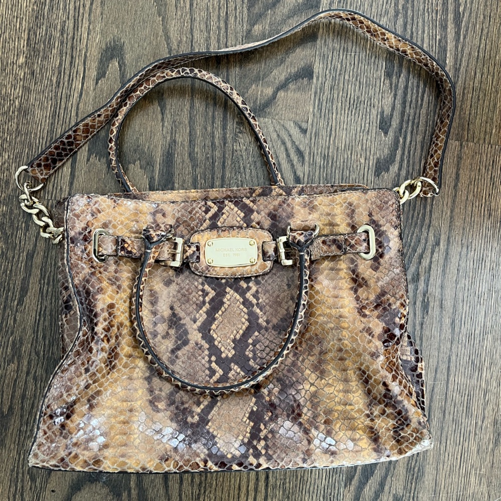 Michael kors snake skin medium bag with handles and cross body strap